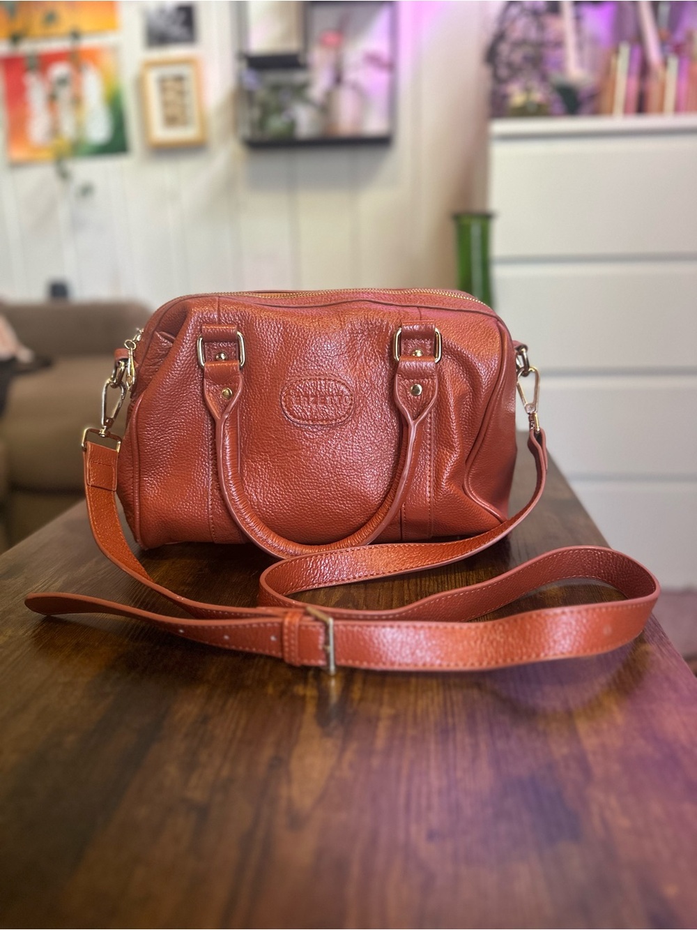 Genuine Leather Terzetto Lareto Satchel Purse